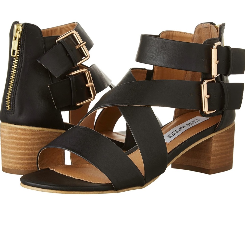Steve Madden Fontana Back Zip Buckled Block Heeled Sandal